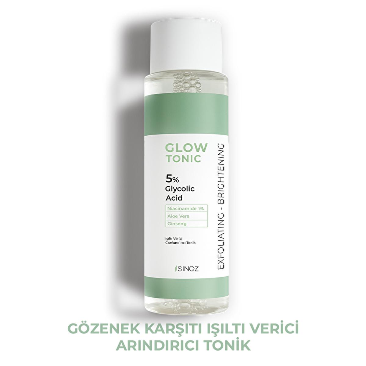 Sinoz Glow Tonik: Glycolic Acid Facial Toner for Exfoliating, Brightening &amp; Pore Minimizing - Aloe Vera, Ginseng, Niacinamide - Radiant Skin