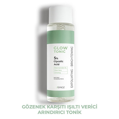 Sinoz Glow Tonik: Glycolic Acid Facial Toner for Exfoliating, Brightening &amp; Pore Minimizing - Aloe Vera, Ginseng, Niacinamide - Radiant Skin