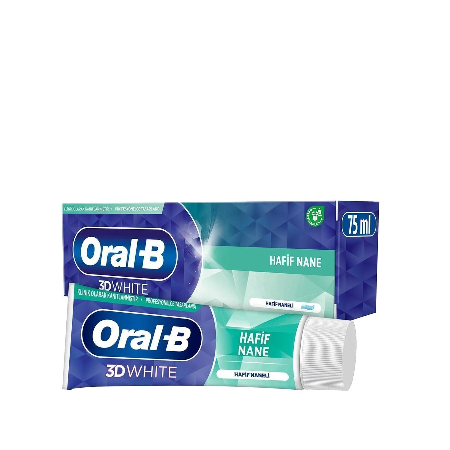 Oral-B Pro 3D White Toothpaste - Mild Mint Flavor, 75ml - Effective Teeth Whitening &amp; Oral Hygiene