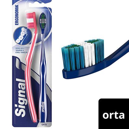 Signal Ergonomic Manual Toothbrush for Effective Oral Hygiene - Comfortable Brushing Experience - 1+1 Offer