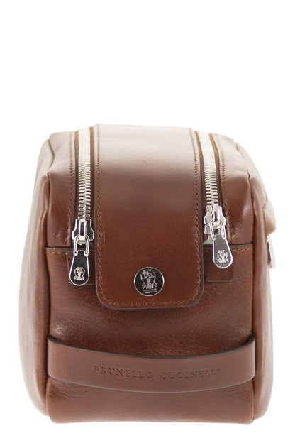 BRUNELLO CUCINELLI Mini Cowhide Beauty Case with Double Zip Closure (W 24 x H 13 x D 12 cm)