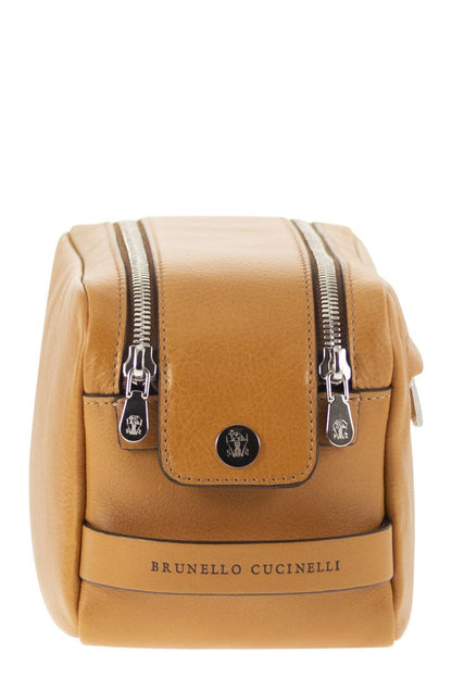 BRUNELLO CUCINELLI Mini Cowhide Beauty Case with Double Zip Closure - Functional Design