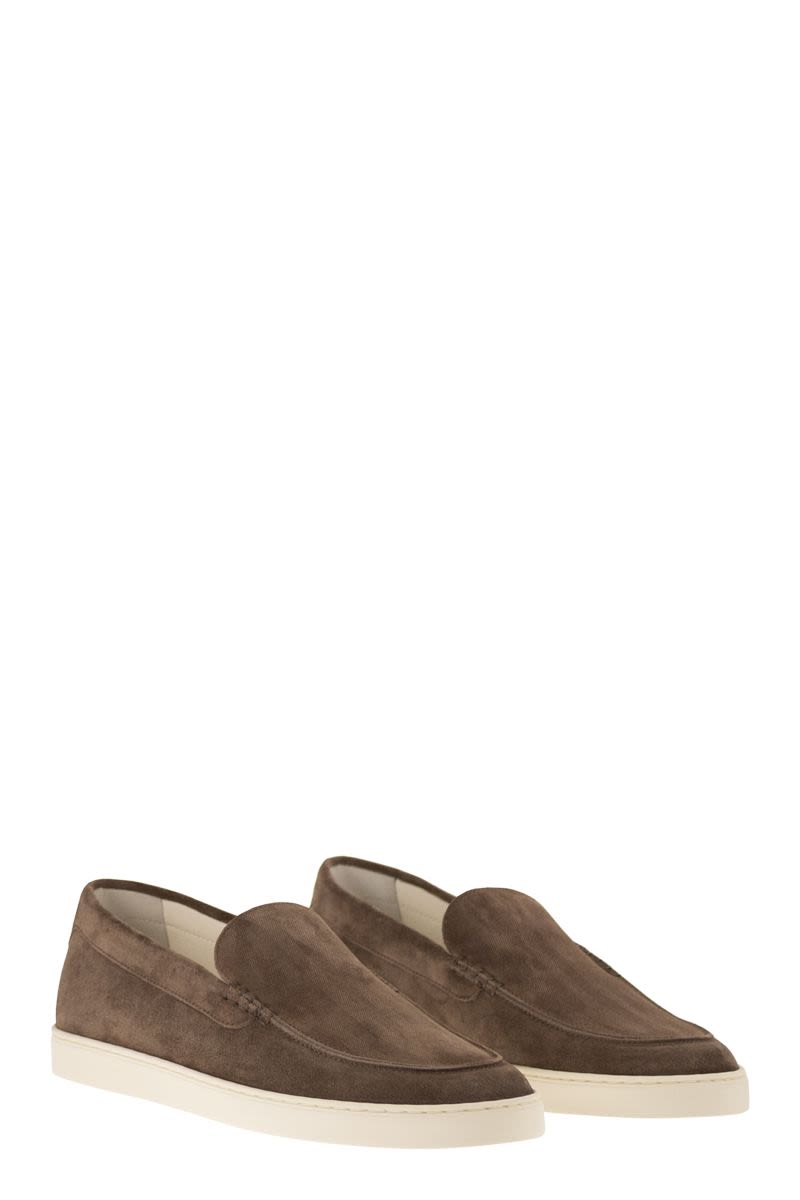 BRUNELLO CUCINELLI Chevron-Effect Suede Moccasin Trainers