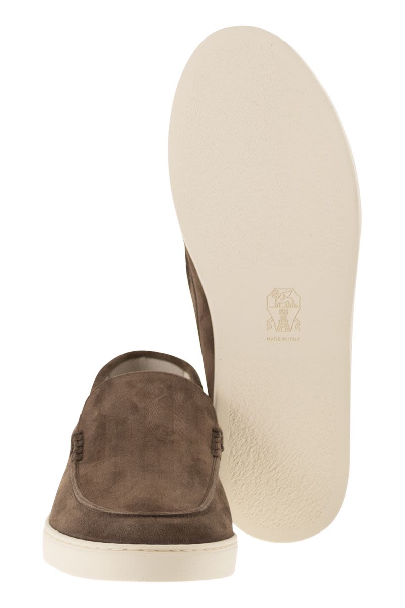 BRUNELLO CUCINELLI Chevron-Effect Suede Moccasin Trainers