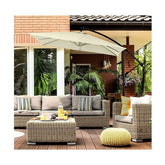 Milano Outdoor Umbrella cantilever design with polyester fabric shade on steel frame for patio deck