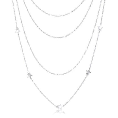 Multi-Chain Rhodium Star Necklace with CZ