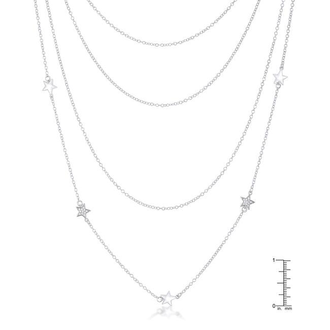 Multi-Chain Rhodium Star Necklace with CZ