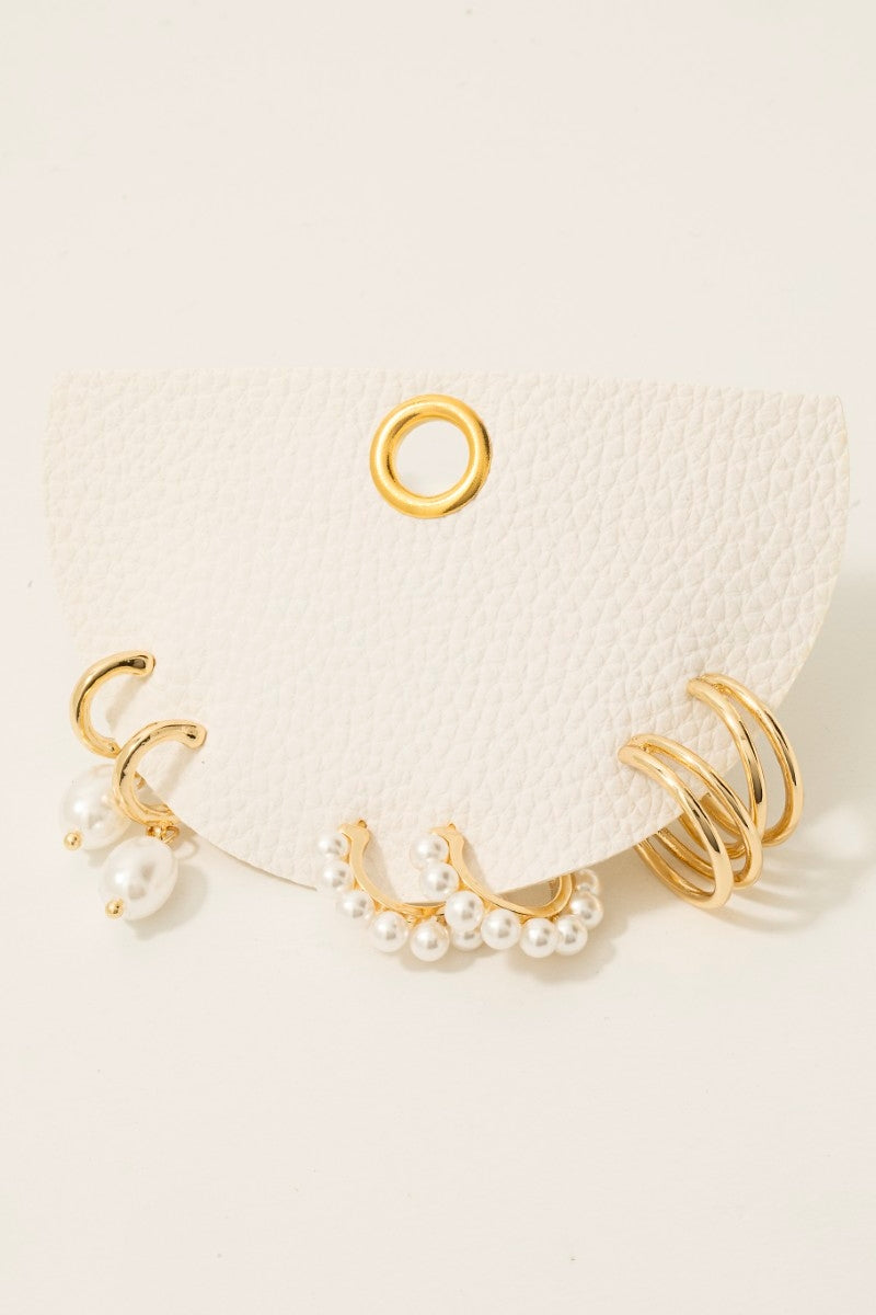 Mixed Pearl Studs And Charms Hoop Earrings Set