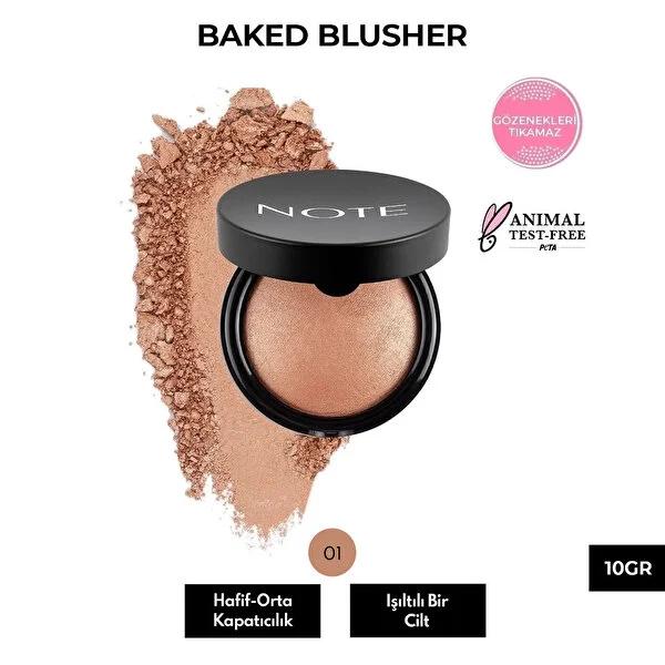 Note Baked Highlighter Blush - 01 Pleasure: Radiant, Shimmery Glow with Macadamia Oil for Dry &amp; Wet Use