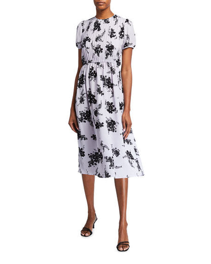 Michael Kors  Pintuck Floral Print Short Sleeve Dress