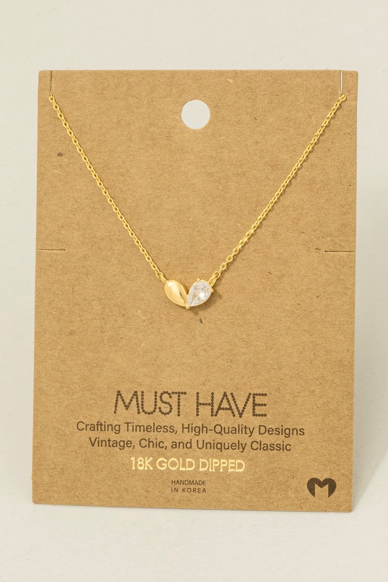 Gold Dipped Cz Heart Shape Pendant Necklace