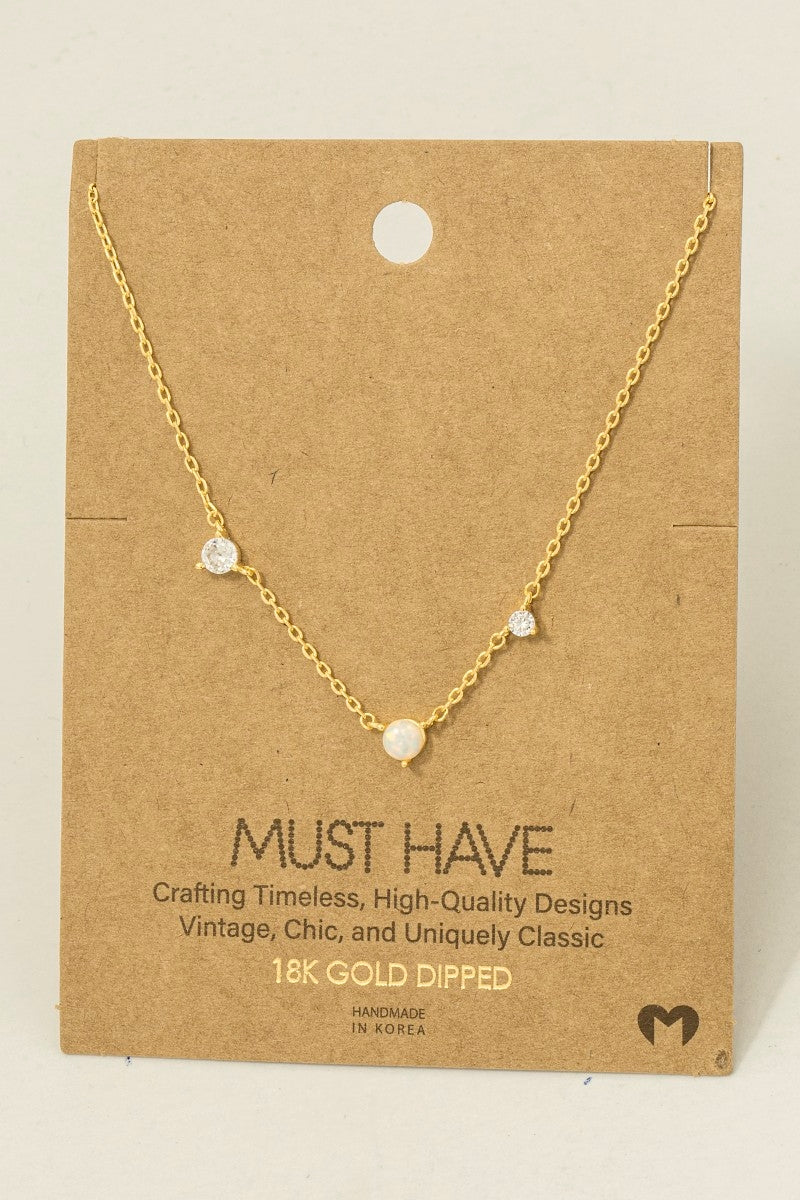 Gold Dipped Cz Stud And Gemstone Charm Necklace