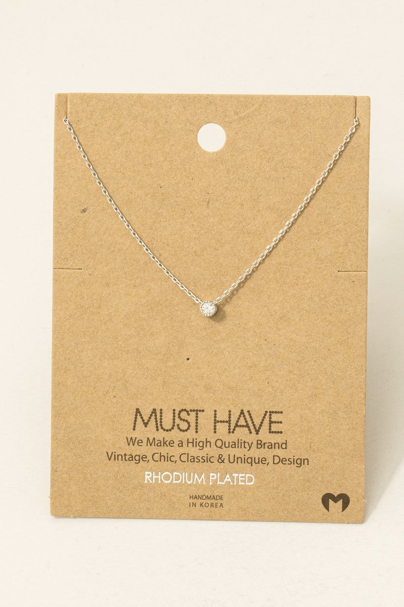 Gold Dipped Mini Cz Pendant Necklace: Silver