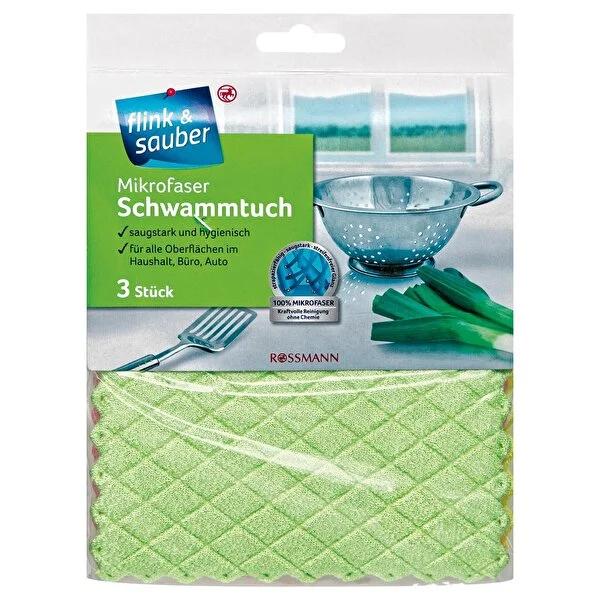 Flink &amp; Sauber 3-Pack Microfiber Cleaning Sponge Cloth - Effective Multi-Surface Cleaning Tool, Machine Washable, 6.69 x 8.66 inches
