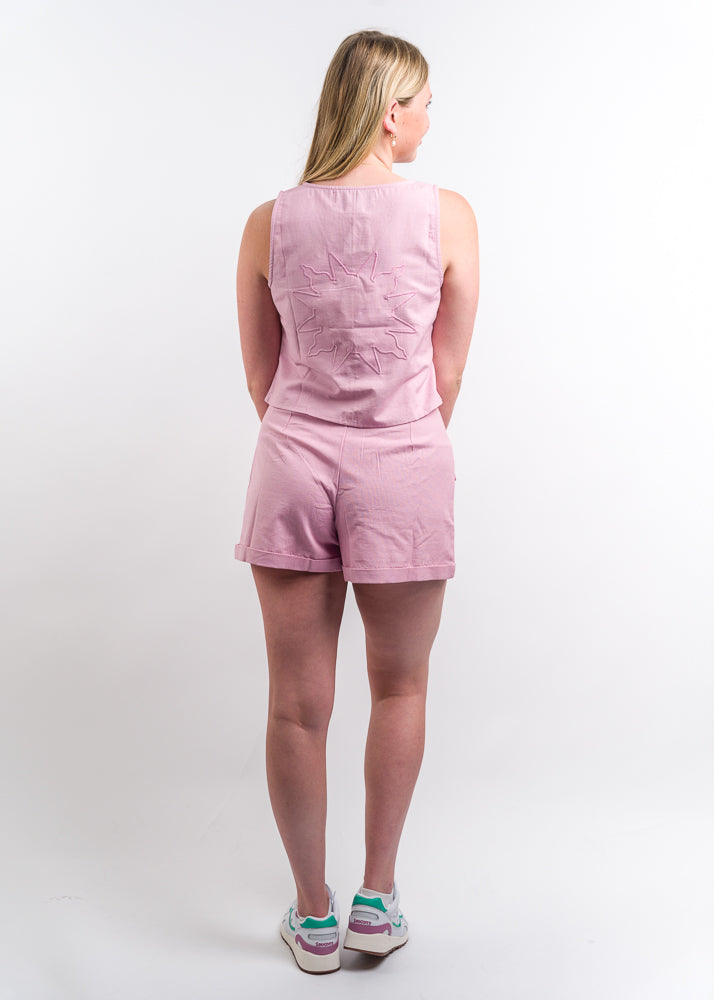 Native Youth Prita Linen Blend Cargo Short &amp; Waistcoat - Purple