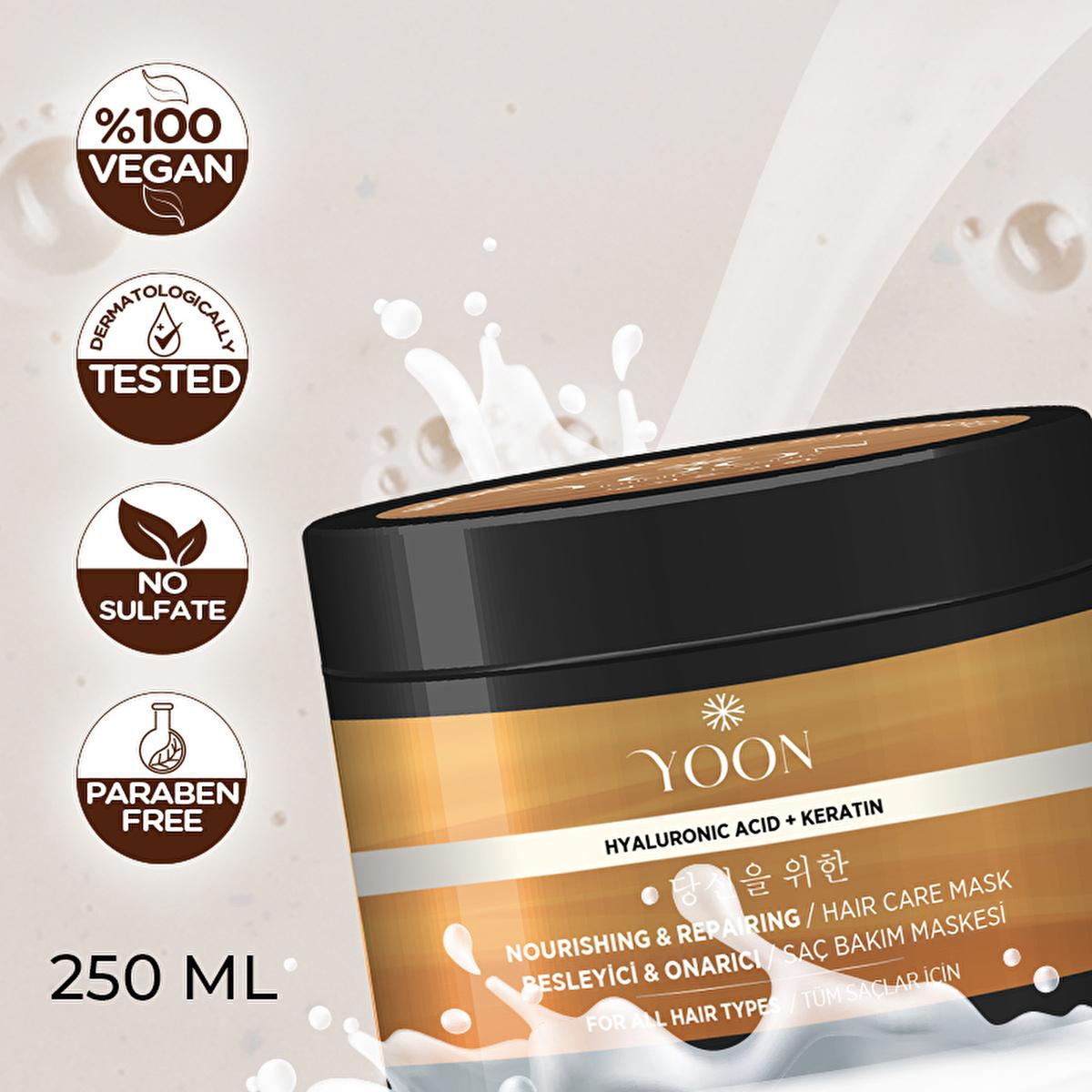 Yoon Keratin Hair Mask with Hyaluronic Acid - Intensive Repair &amp; Nourishment for Damaged Hair, Vegan &amp; Cruelty-Free