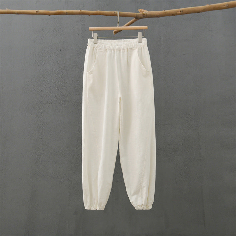 Frühjahr Sommer Baumwolle Leinen Damen Kleidung Retro Stonewashed Ramie Bambus Schnitt Freizeit Hose Damen Baumwolle Leinen Knickerbocker Yoga Hose