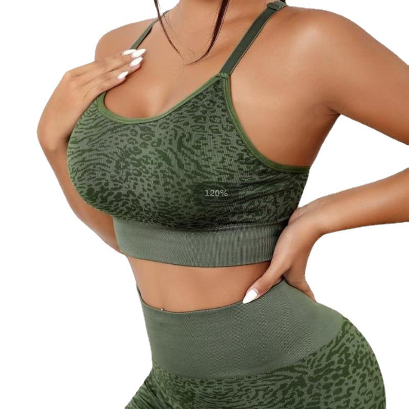 Nahtloser Gestrickter Yoga-Anzug Damen Sportunterwäsche Schöner Rücken Hohe Taille Eng Anliegende Hüfthebende Fitness Yoga-Anzug