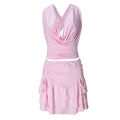 Women Clothing Hollow Out Cutout out Cropped Swing Collar Tied Top Cake Stretch Skirt Two Piece Sets
