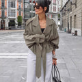 High End French Large Collared Lace up Windbreaker Women Autumn Coat