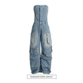 Sommer Multi-Taschen Zerrissen Taille Schlankmachend Sexy Bandeau-Top Overall Aus Jeans Für Damen