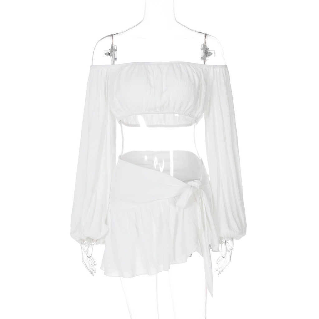 Beach Tube Top with Sleeves Cropped Top Sexy Ultra Short Lace Skirt Two Piece Sets