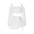 Beach Tube Top with Sleeves Cropped Top Sexy Ultra Short Lace Skirt Two Piece Sets