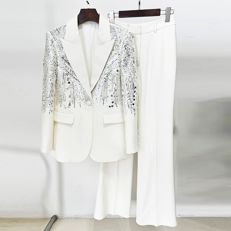 Heavy Industry Nail Pearl Embroidery Sequ Work Pant Two Piece Set