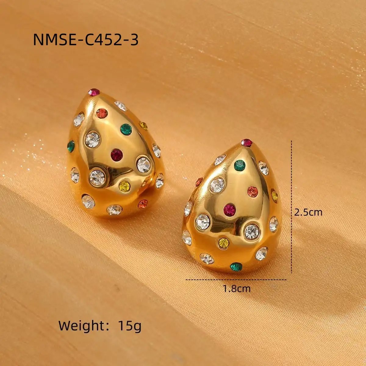 18K Gold Chubby Water Drop Stainless Steel Earrings Women Fashionable Diamond-Embedded Titanium Steel Ear Studs Earrings by Wanita Store