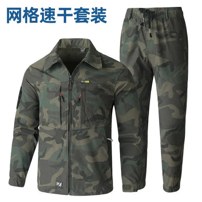 Summer stretch suit quick-drying sweat-absorbent work clothes air-conditioning cool labor protection work clothes wear-resistant breathable tooling by Dropshipman