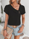 Shopping Women Clothing Summer Small Diagonal Collar Solid Color Washed Cotton Top for Women