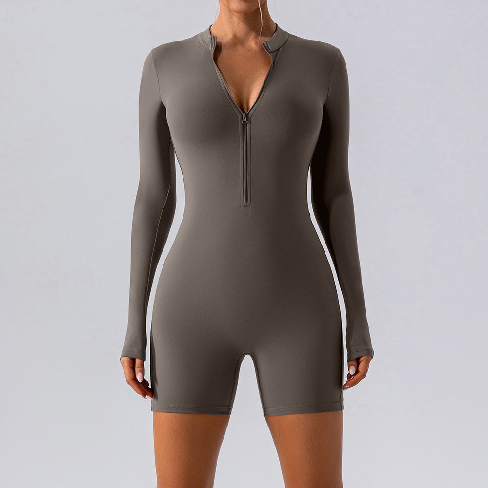 Langarm Reißverschluss Einteiler Tanz Training Fitness Sport Overall Sexy Eng Anliegende Yoga Kleidung Damen