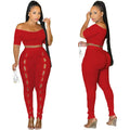 Women Clothing Summer Suit Sexy off the Shoulder Button Two Piece Pants