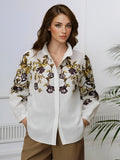 Women Clothing Office Printed Long Sleeved Shirt