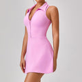 Spring Summer Skinny Slimming High Top Sports Dress Women Running Golf Tennis Workout Clothes Collared Suit