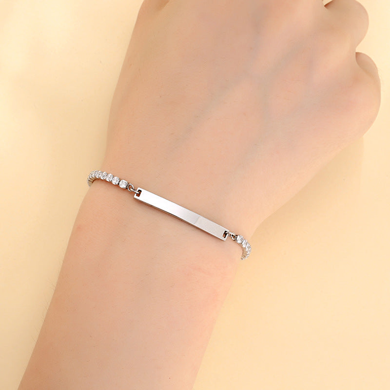 Simple Full Diamond Titanium Steel Bracelet Women DIY Lettering Stainless Steel Bracelet