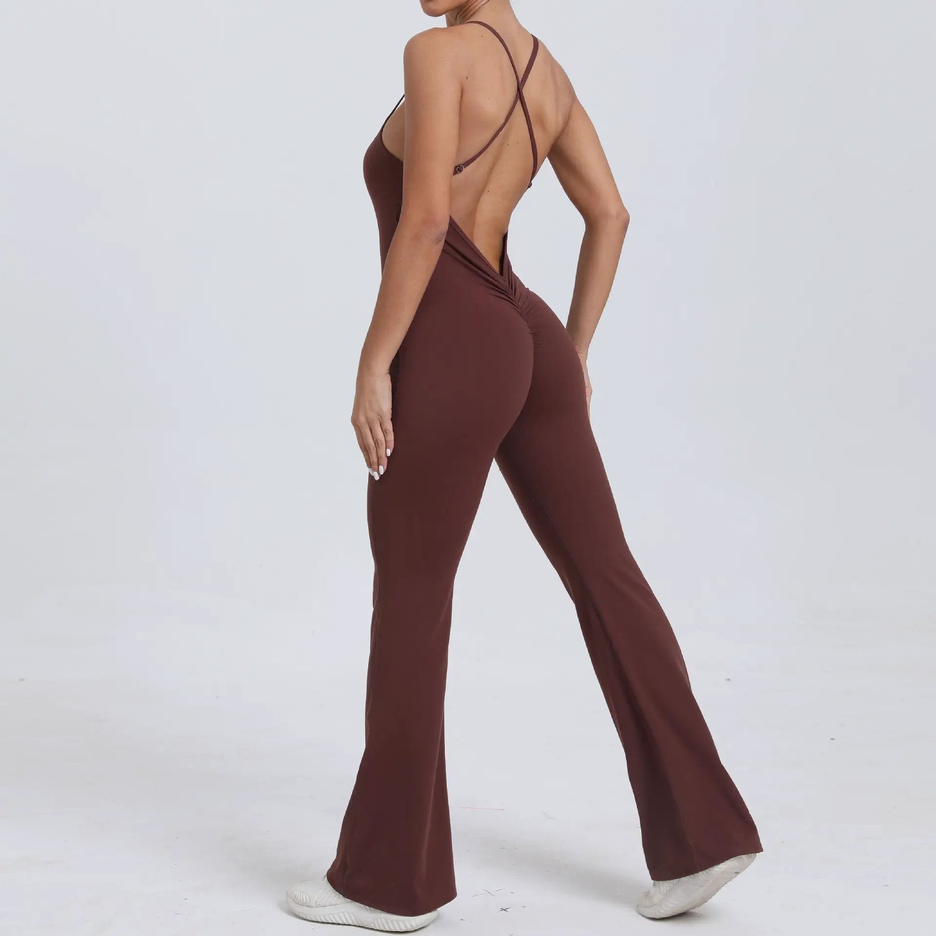 Adjustable Shoulder Strap Horn Yoga Jumpsuit Sports Fitness Hollow Out Cutout Hip Lifting Yoga Jumpsuit by Wanita Store