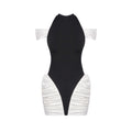 Sommer Damenbekleidung Farbkontrast Patchwork Sexy Sanduhr Plissiertes Neckholderkleid Ärmelloses Kleid