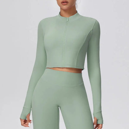 Zipper Outdoor Running Sports Yoga Jacket Slimming Workout Long Sleeve Coat Girls Quick Drying Yoga Clothes Women by Wanita Store
