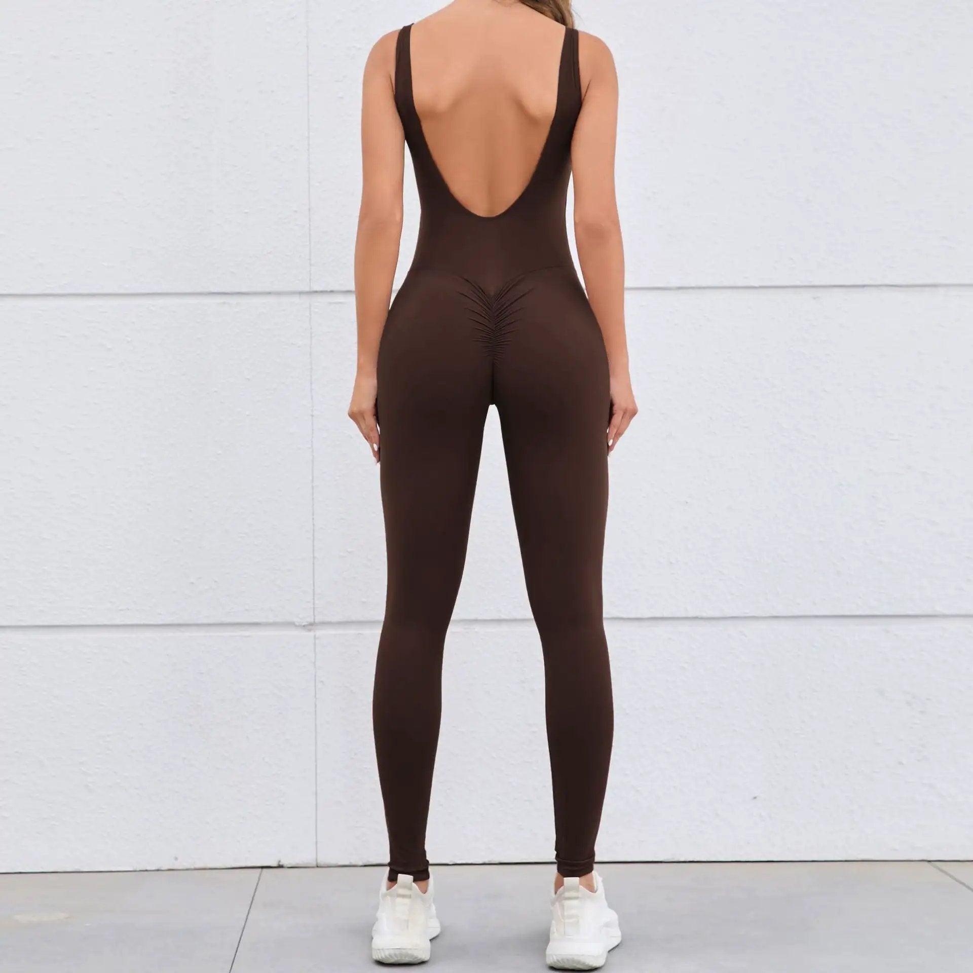Hollow Out Cutout Beauty Back Peach Hip Tight Yoga Jumpsuit Naked Women Sense Quick Drying Sports One Piece Workout Clothes by Wanita Store