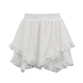 Women Clothing Fresh Sweet All Matching White Short Skirt Lace Stitching Design High Waist Cake Skirt