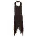 Artistic Applique Irregular Asymmetric Lace Scarf V neck Dress Backless Sexy Waste Soil Cami Dress