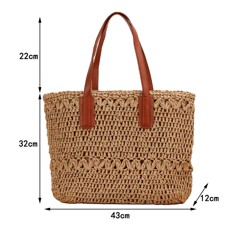 Sommer ausgehöhlte gewebte Tasche Papierschnur Umhängetasche Strohsack lässige Strandtasche für Damen