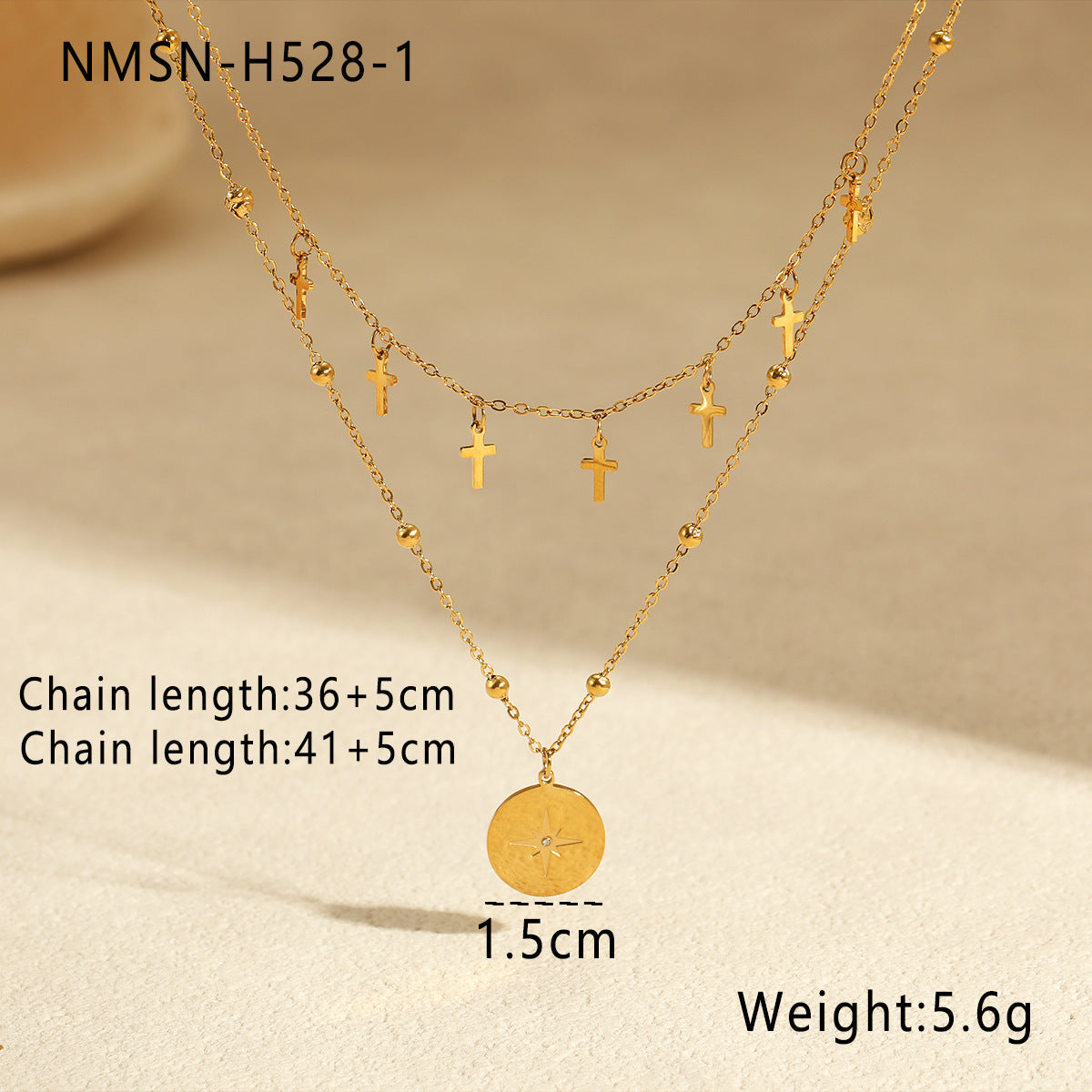 Retro Double Layer Twin Titanium Steel Necklace Cross Awn Star Round Brand Stainless Steel Necklace