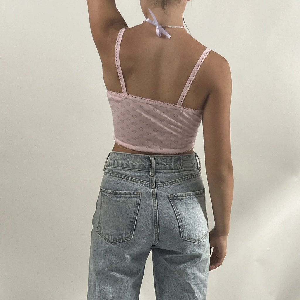 Summer Lace Stitching Small Sling Sexy V neck Base Vest Backless Short Top