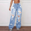 Ripped Jeans Washed High Waist Straight All Matching Loose Denim Trousers Women Jeans