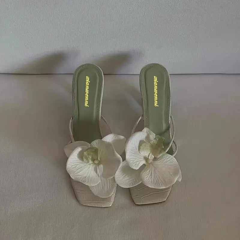 Trendy Travel Beach Sandals European and American Style 2026 New Floral Decoration Thong High-Heeled Sandals for Women Summer Outdoor Wear Fashion SHOPEZRA L.L.C.