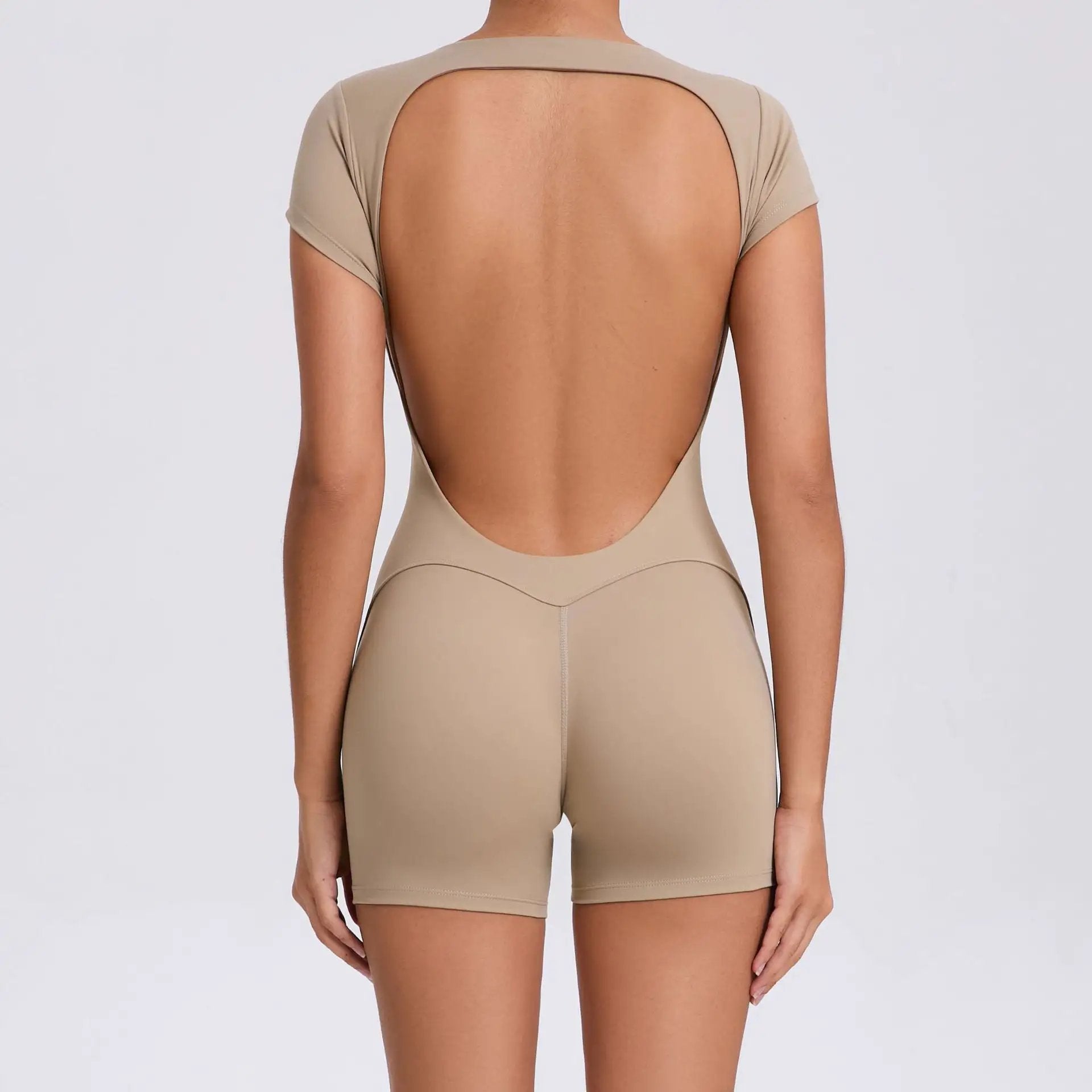 Backless Peach Hip Skinny Yoga Clothes Dance Sports Workout Clothes Hip Lift Belly Shaping Short Sleeve Yoga Jumpsuit by Wanita Store