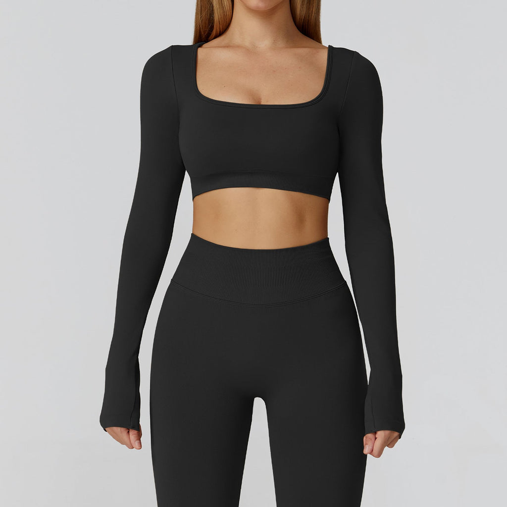 Sollinarry Slim Fit Seamless Yoga Clothes Hollow Out Cutout out Beauty Back Yoga Long Sleeve Women Sports Running Fitness Clothes