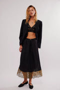 Women Lace Satin Stitching Loose Wide Leg Casual Trousers Office